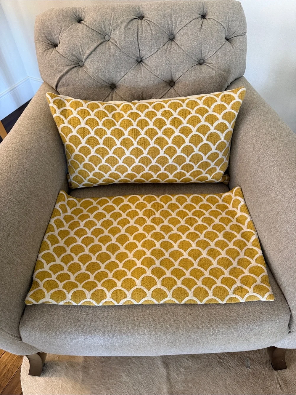 West Elm Yellow and Cream Scallop Accent Pillow Covers (2)
